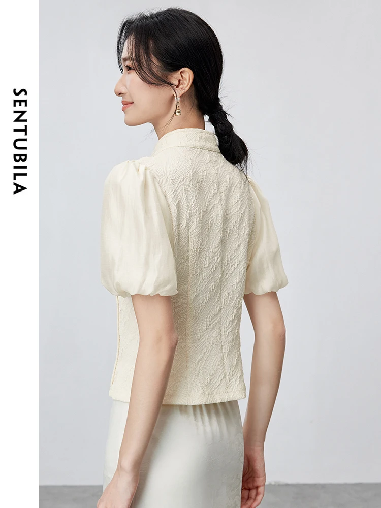 Женская жаккардовая укороченная шифоновая блузка SENTUBILA 142V54973 в китайском стиле