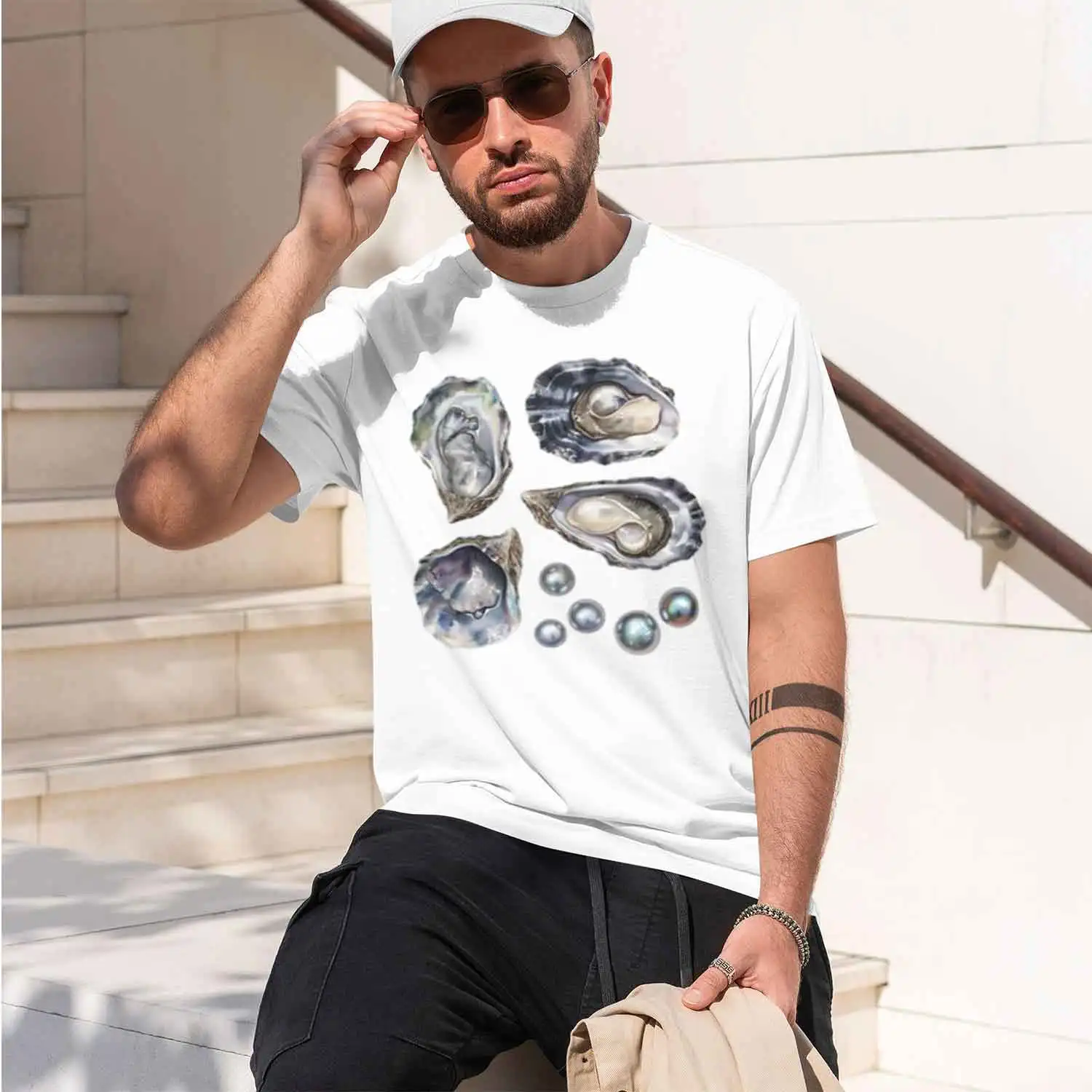 Фото Футболки Oyster Shell Oyster 90s Grh с морепродуктами, летние, женские, эстетичные, высокого качества, топы Cl O-ne, новая модель 2026 года, мужские, короткий рукав №2