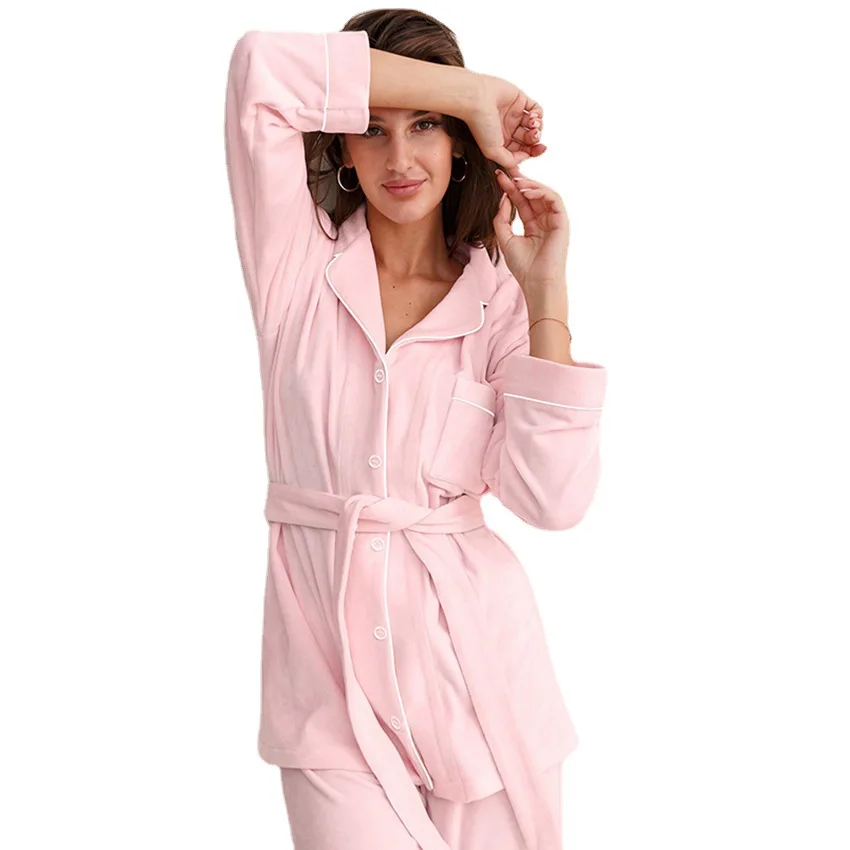 Luxury Velvet Pajamas Winter Warm Velvet Pajama Sets Women 2 Pieces Sets Soft Robe Sleepwear Home Wear Set
