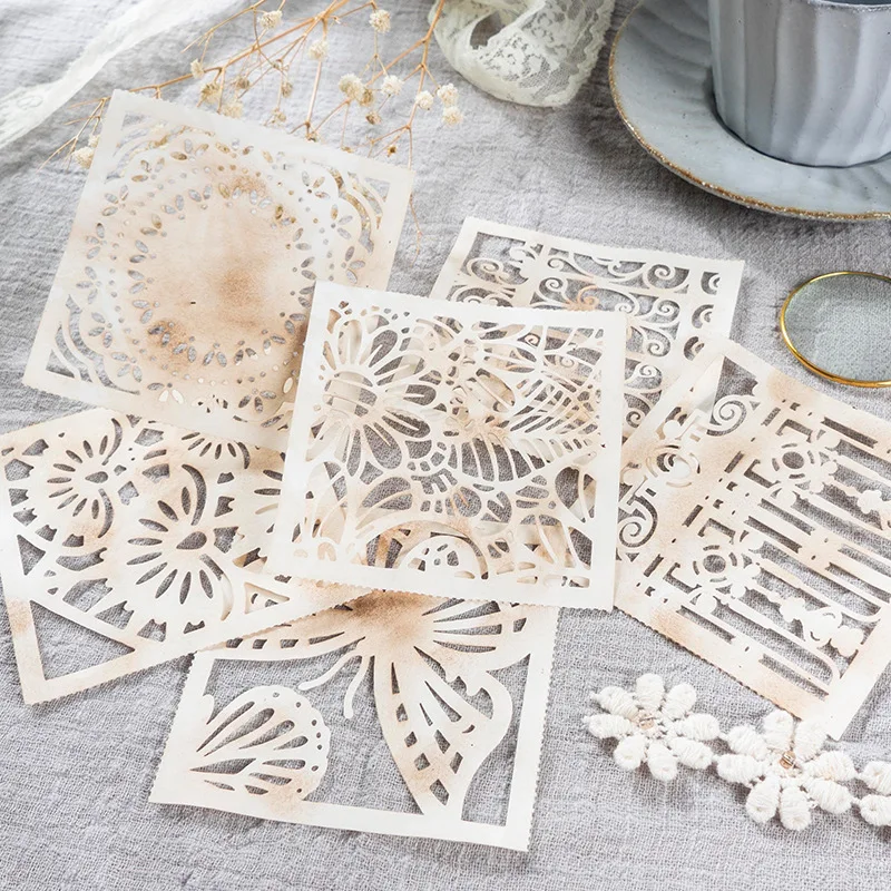 

10Pcs Vintage Cutout Lace Fold Material Paper Scrapbooking Diy Material Paper Decorative Diary Journal Background Paper for Art