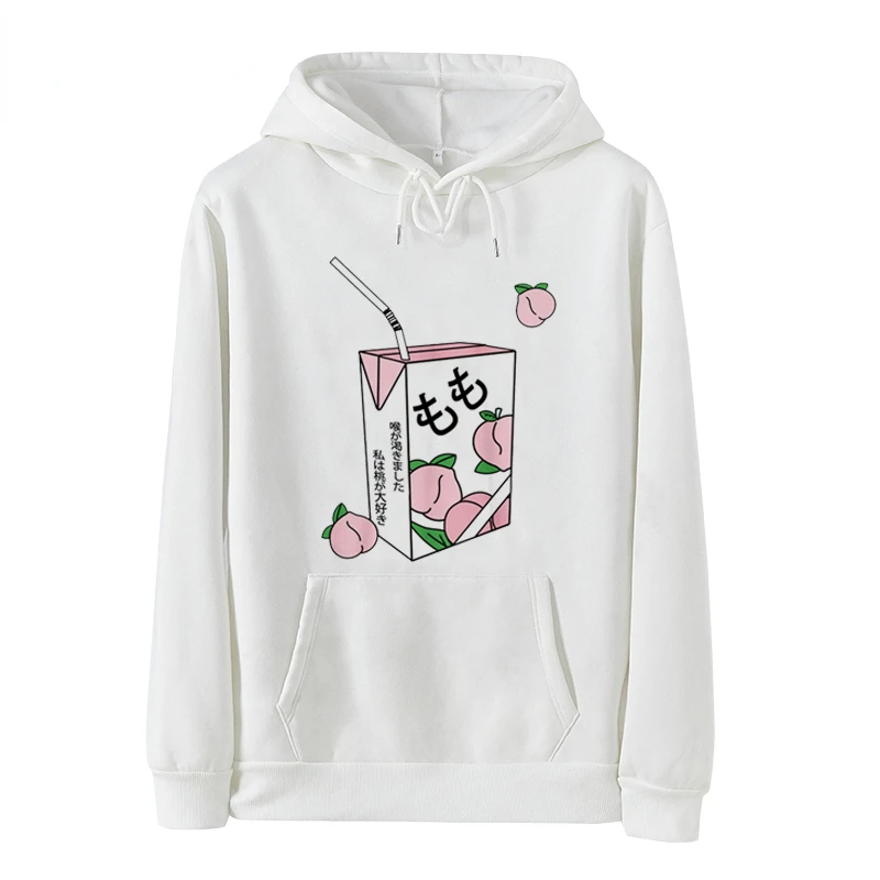 

2022 NewNew Kawaii Peach Juice Japanese Casual Harajuku Shirt Pink Hoodies Women Korean Japanese Pullovers Women Sweatshirt Tops