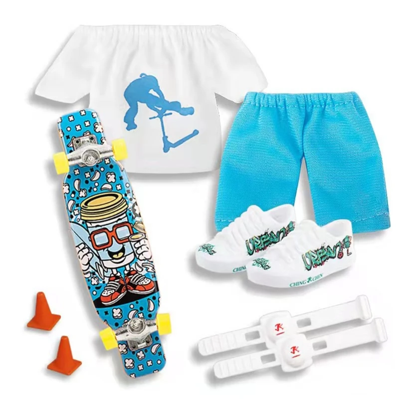 

N80C Finger Skateboard With Shoes Mini Scooter Finger Toy Set Fingerboard Shoes And Pants Finger Skate Board Mini Skateboard