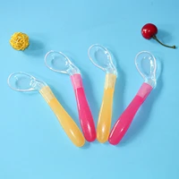 4pcs baby silicone training spoon infant right handed angled eating feeding spoons soft tip baby self feeding spoon random color