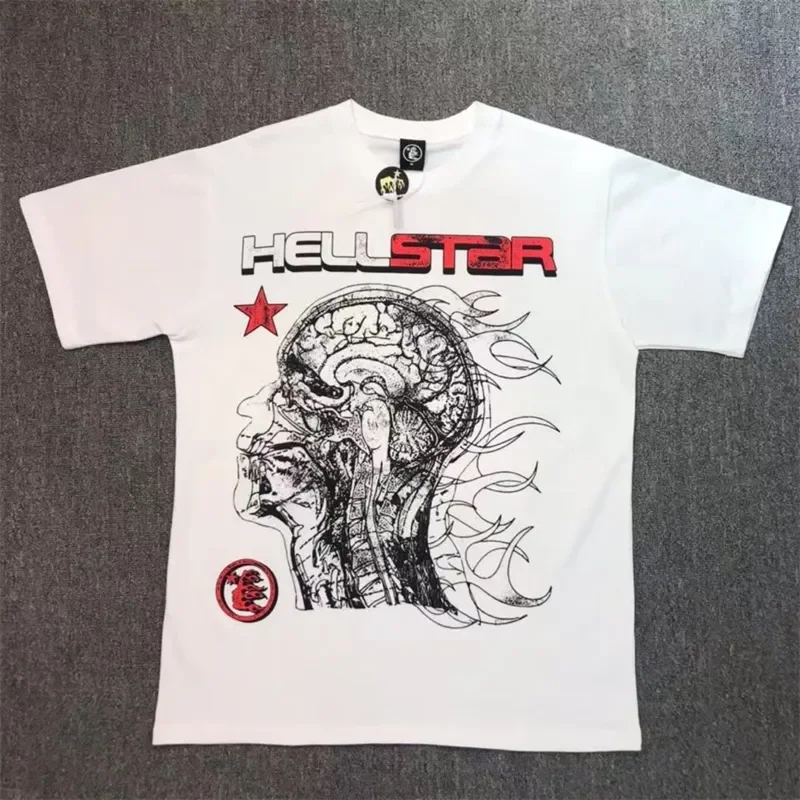 

Hellstar 100% Cotton T-Shirt With Brain Printed High Street 1:1 Loose Fitting Short Sleeves Suitable For Both Men And Women,