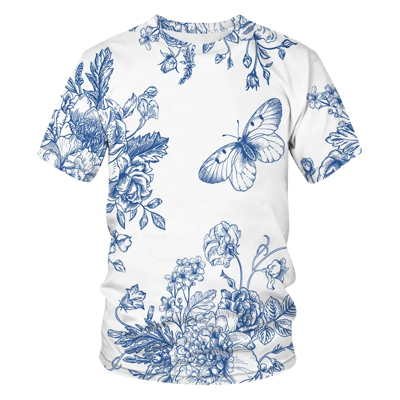 

2022 New Latest Hot Sale Streetwear Casual Hip-hop T-shirt Harajuku 3D Cartoon Butterfly Printing Round Neck Shirt Tops