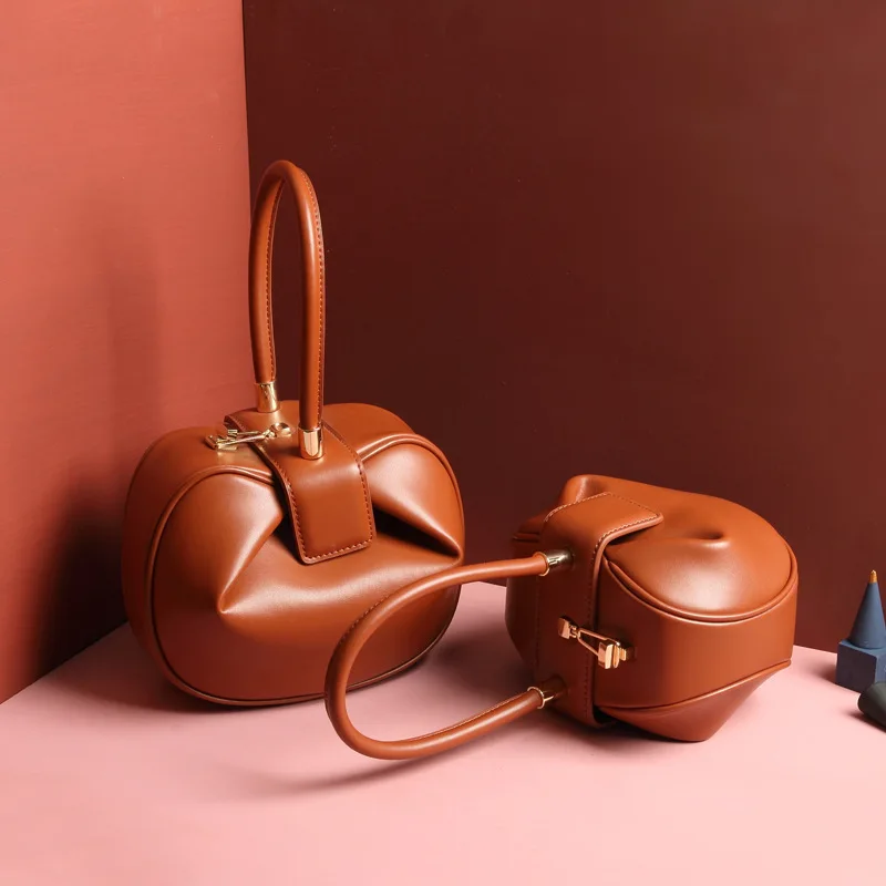 High-grade Genuine Leather Bags Designed for Female Handbag European and American Fashion Wonton Jiaozi Wonton Handbag Satchel