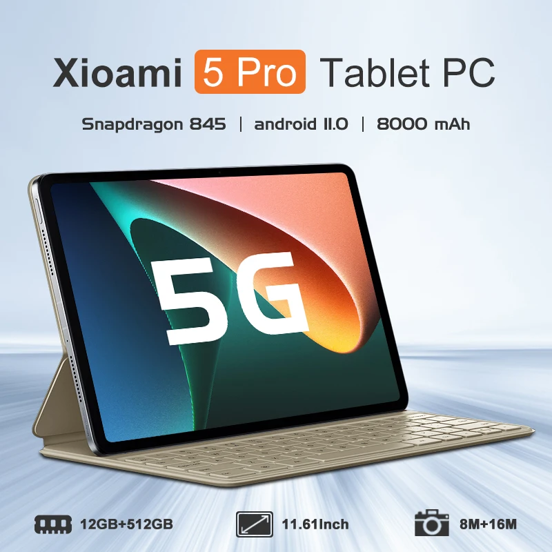 

New 2023 Global Version Pad 5 Pro Tablet Android 11.0 Snapdragon 845 5G Dual SIM Card or WIFI HD 4K Mi 12GB+512GB Tablets PC