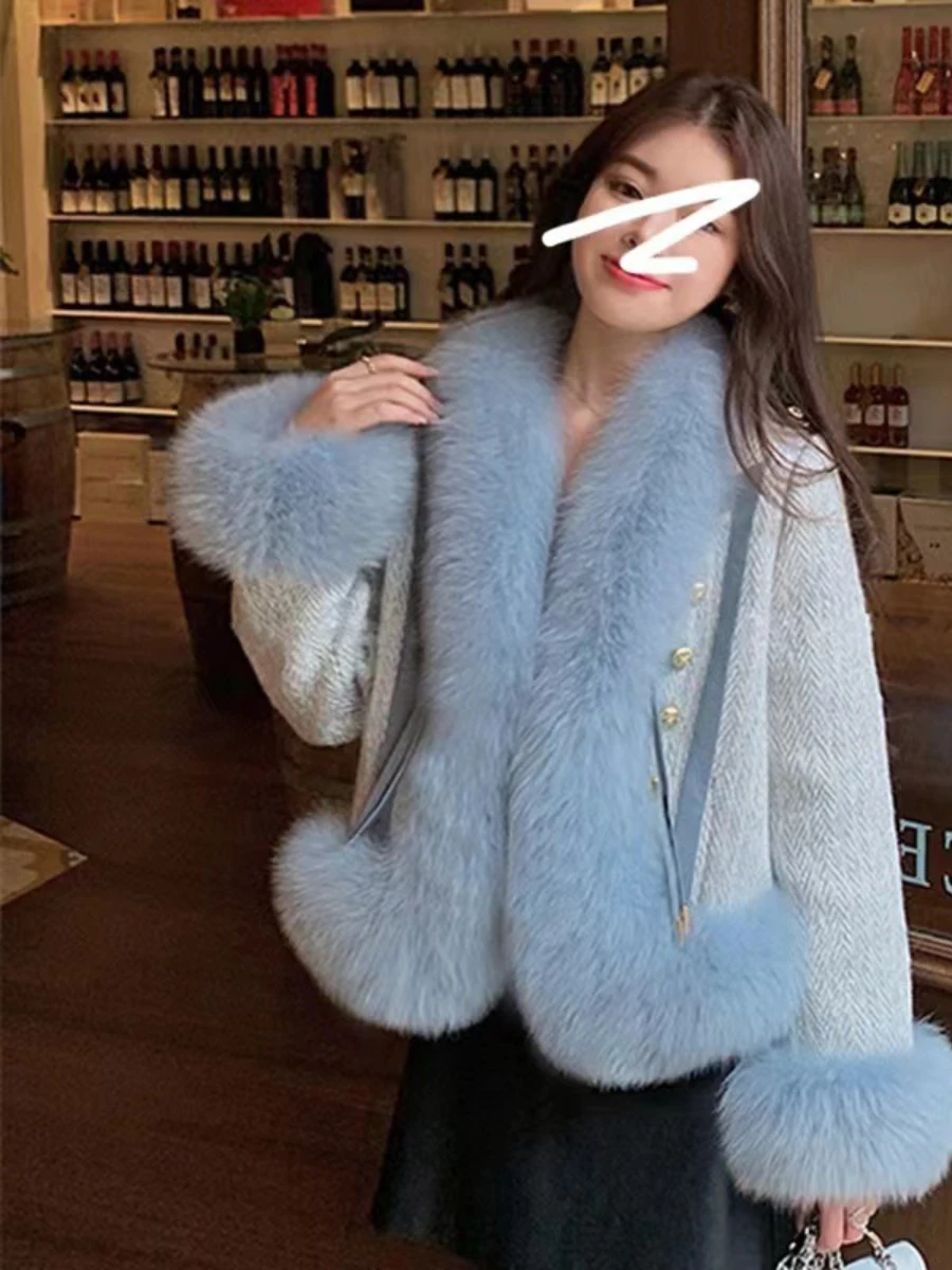 High-end Fox Fur Lace-Up Thickened Warm Fur Coat for Women 2022 New Winter Clothes Fashion Fur Jacket Short Woolen Coat Casacos
