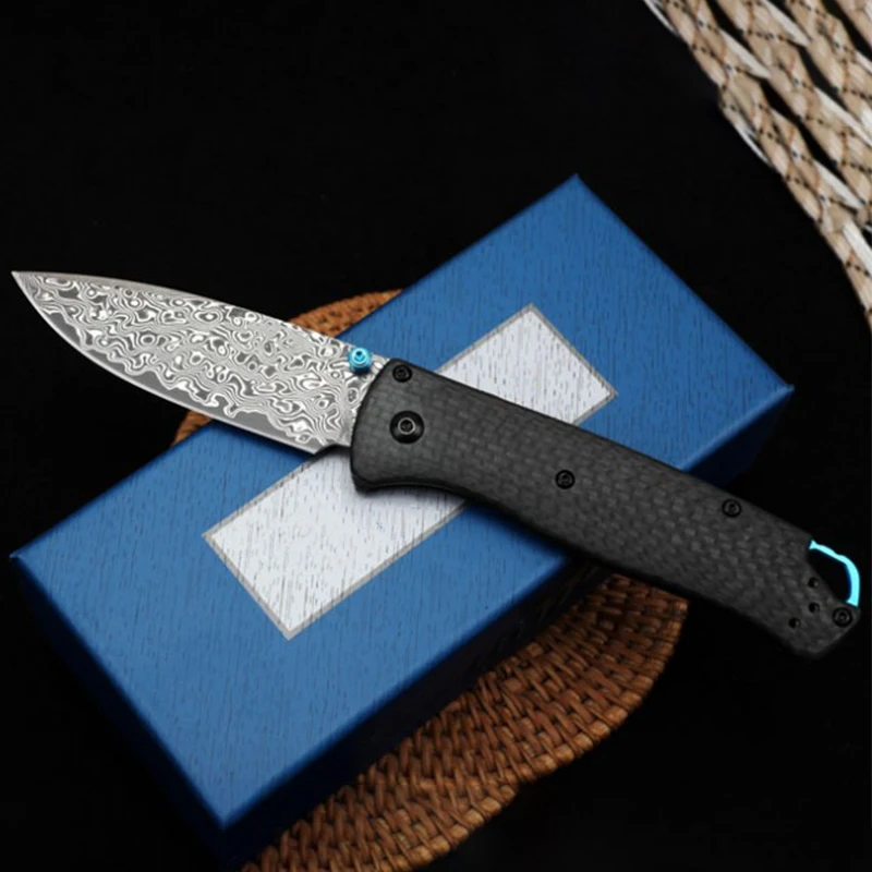 Outdoor Damascus Steel Blade BM 535 Tactical Folding Knife Carbon Fiber Handle  Fishing Hunting Survival Knives EDC Tool