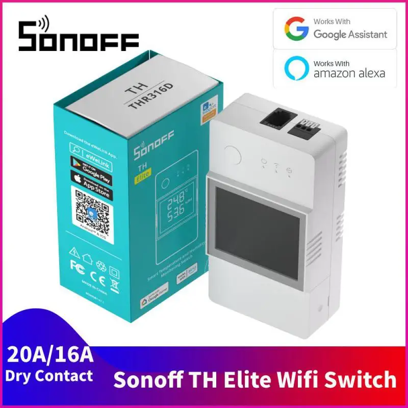 

Датчик температуры и влажности Sonoff TH Elite, 16 А, 20 А, Wi-Fi, умный выключатель, контроль времени засыхания через EWeLink, голосовой помощник Alexa, Google Home