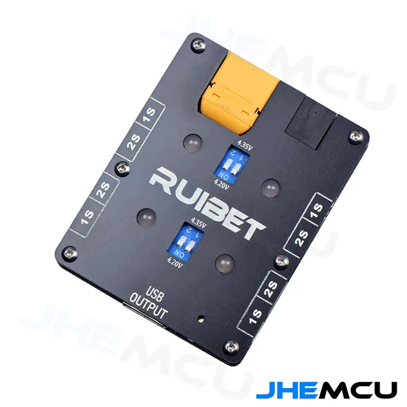 

JHEMCU RuiBet 1-2S LIPO Battery Charger 7-26V XT60 Input USB Output 71X57X12mm for 3.7V 3.8V LIPO Battery FPV Tinywhoop Drone