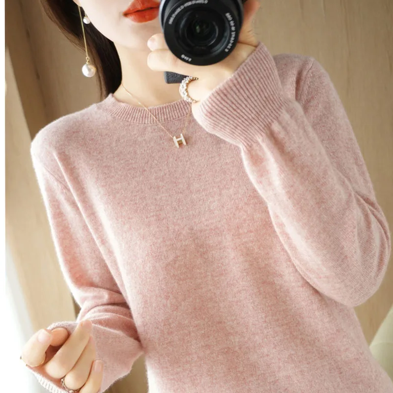 

Women's Inner Knit Shirt O Collar Autumn and Winter Basic Pullover Warm Solid Color Sweater Fashion Spring Knit Base Shirt