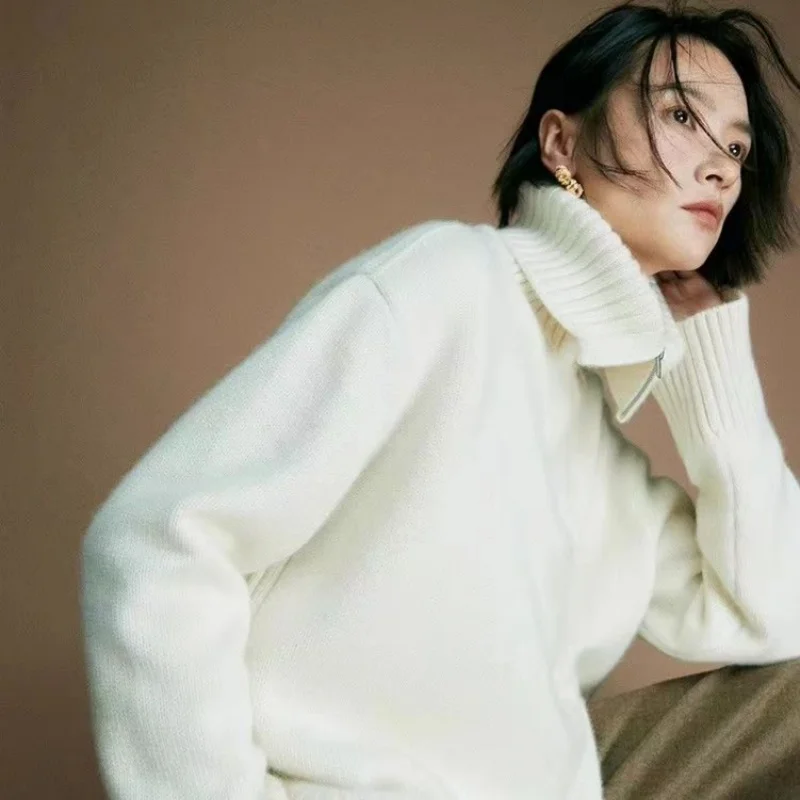 Французский романтический женский свободный свитер с большими лацканами и