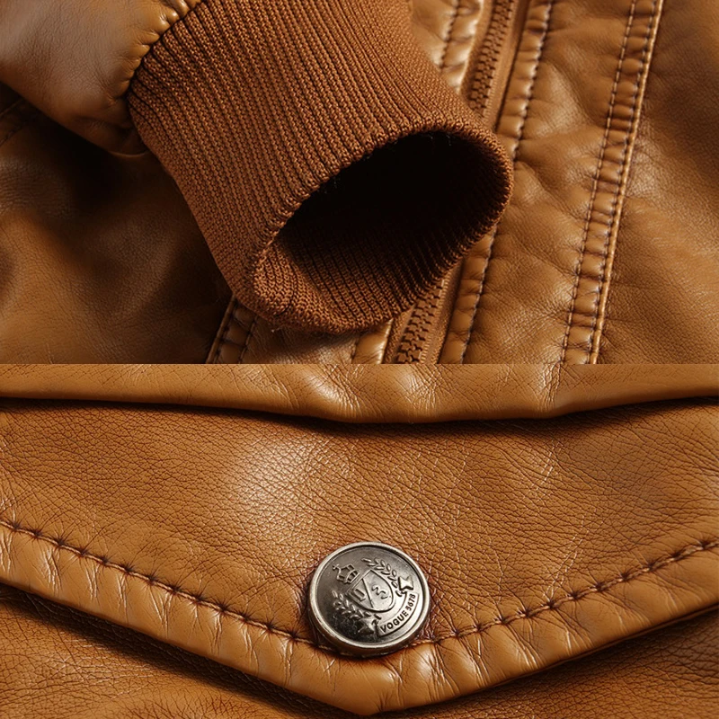 Pure European code 2023 men's PU leather jacket plus velvet warm leather classic imitation sheepskin hooded leather jacket 1603