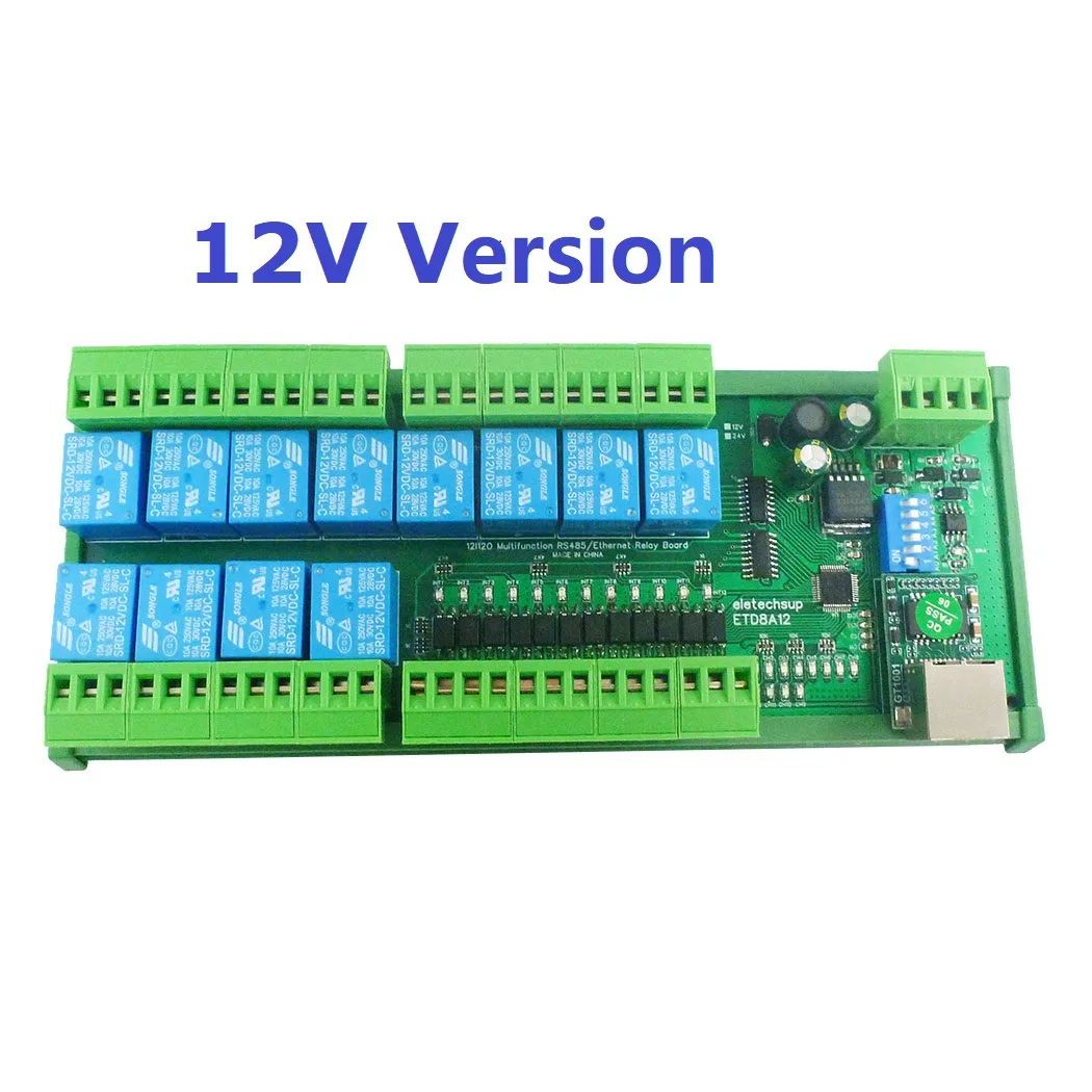 Релейный модуль переключателя 2 в 1 DC 12 В/24 В 12 каналов DIO Ethernet/RS485, Modbus RTU, сетевой контроллер TCP/IP, фотоплата