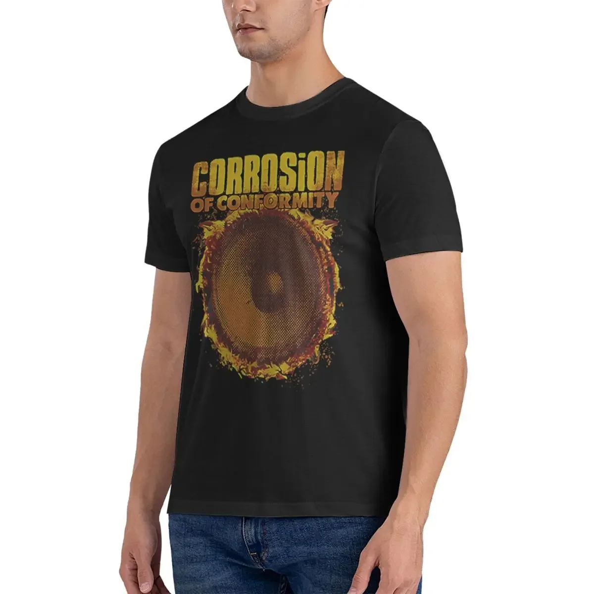 Мужская хлопковая футболка с коротким рукавом и круглым вырезом