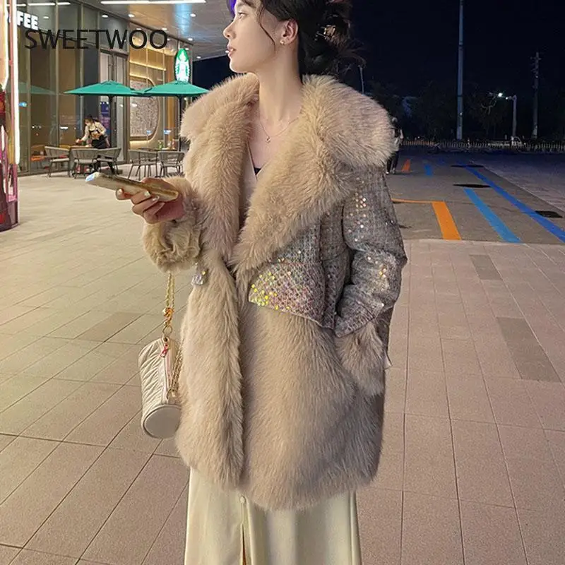 Fur Amp Faux Fur Sequins High Quality Female Coat 2021 New Winter Fashion Women Fur Coat Temperament Warm Women Fur Coat Slim
