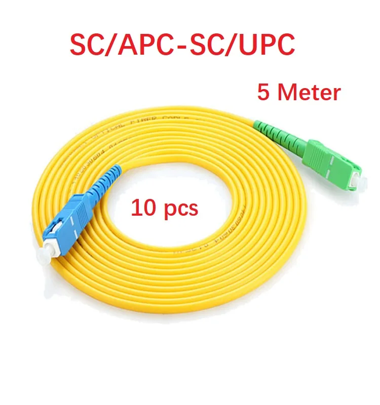 

Fiber Optics Cable 5Meter 10pcs SC/UPC-APC Fibra Optic Patch Cord Sx Core 3.0mm G652D Single Mode High Qulity FTTH Jumper Cables