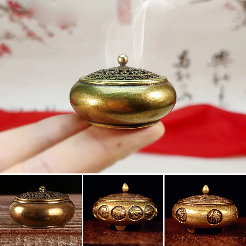 Antique Incense Stick Burner Twelve Zodiac Signs Burner Brass Incense Holder With Cover Sandalwood Censer Burner