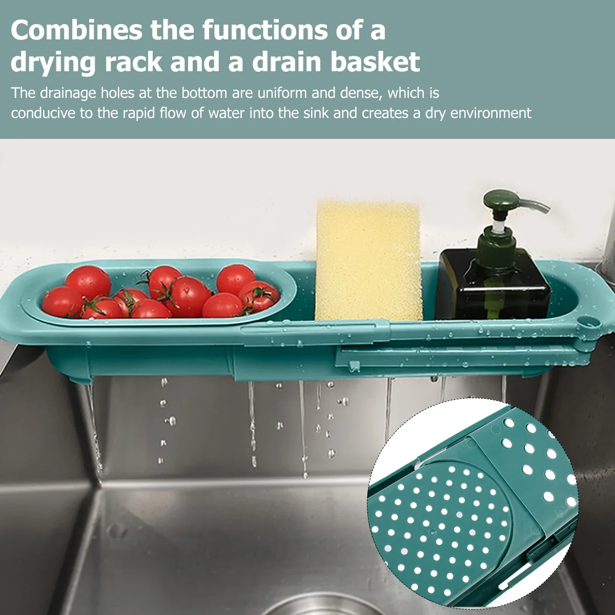 

Telescopic Sink Shelf 2-in-1 Kitchen Organizer Sink Drain Basket Adjustable Storage Basket Kitchen Gadgets Accessories