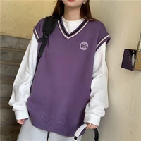 japan style sweater vest cartoon bear loose v neck pullover female clothing kawaii college style sleeveless vests korean fashion
