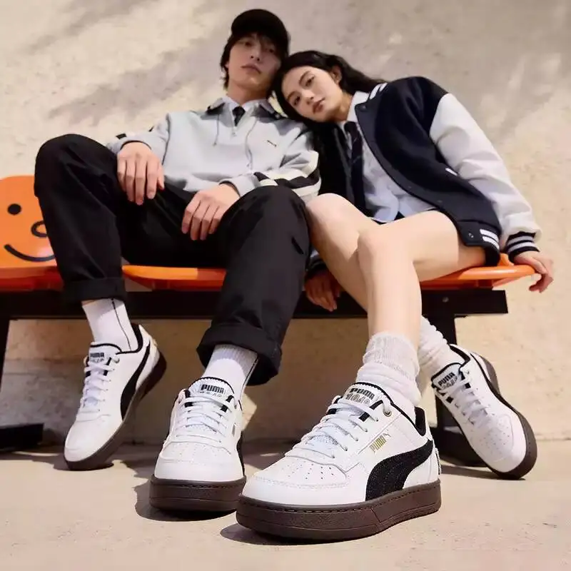Фото Кроссовки PUMA White Black Glitter Logo Retro Low Top Skate, унисекс, с прорезиненной подошвой, повседневные, модные, 395082-09 №2