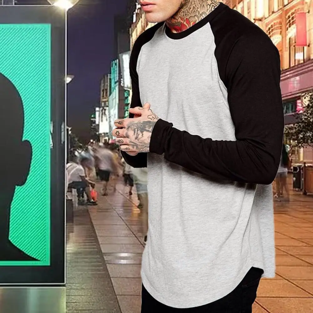 

Classic Men T-shirt Raglan Long Sleeves Soft Tee Shirt Male Pullover Top Office Loose Sweatshirt