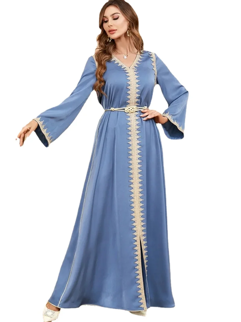 

Осеннее мусульманское платье для женщин Jalabiya Abaya Рамадан Длинные платья Abayas женское кружевное кимоно халат марокканский кафтан Vestidos 2023