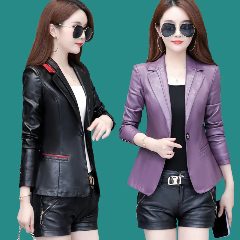100% genuine real Haining Leather Clothes Short 2023 Spring Autumn New Korean Fit Slim Suit Collar Large Women's Small Coat