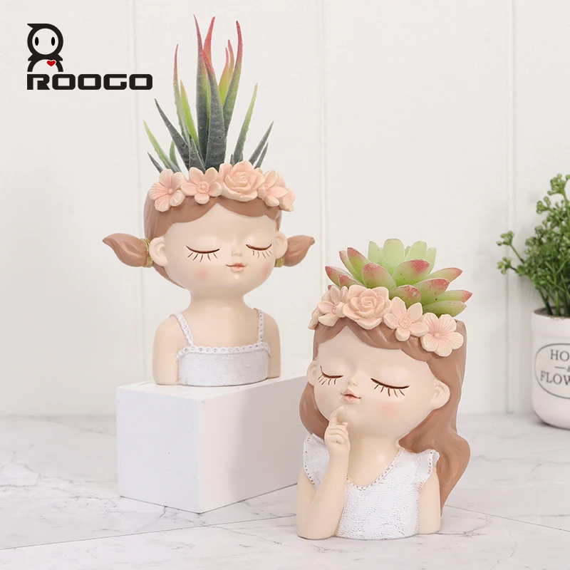 

Roogo new design little fairy girl flower pots succulent plant pots wholesale garden planters