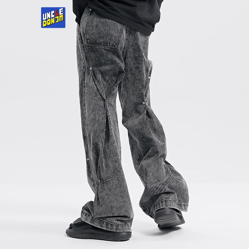 

Rivet Design Cargo Denim Jeans Hip Hop Vintage Punk Style Men Clothing Distressed Stacked Jeans Boyfriend Jeans