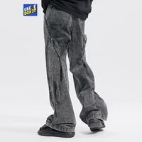 uncledonjm rivet design cargo denim jeans hip hop vintage punk style men clothing distressed stacked jeans boyfriend jeans