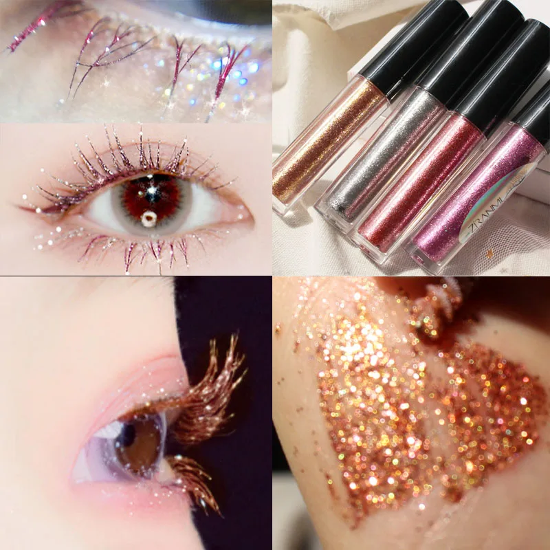 Diamond Glitter Mascara Quick Dry Water Drop Makeup Long Lasting Waterproof 4d Curling Thick Shiny Rose Gold Pink Silver Eyelash