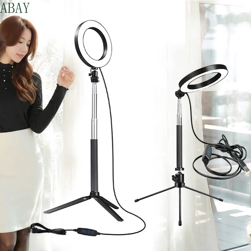 

Photo LED Selfie Ring Fill Light 10inch Dimmable Camera Phone 16CM Ring Lamp With Stand Tripod For Makeup Video Live Studio