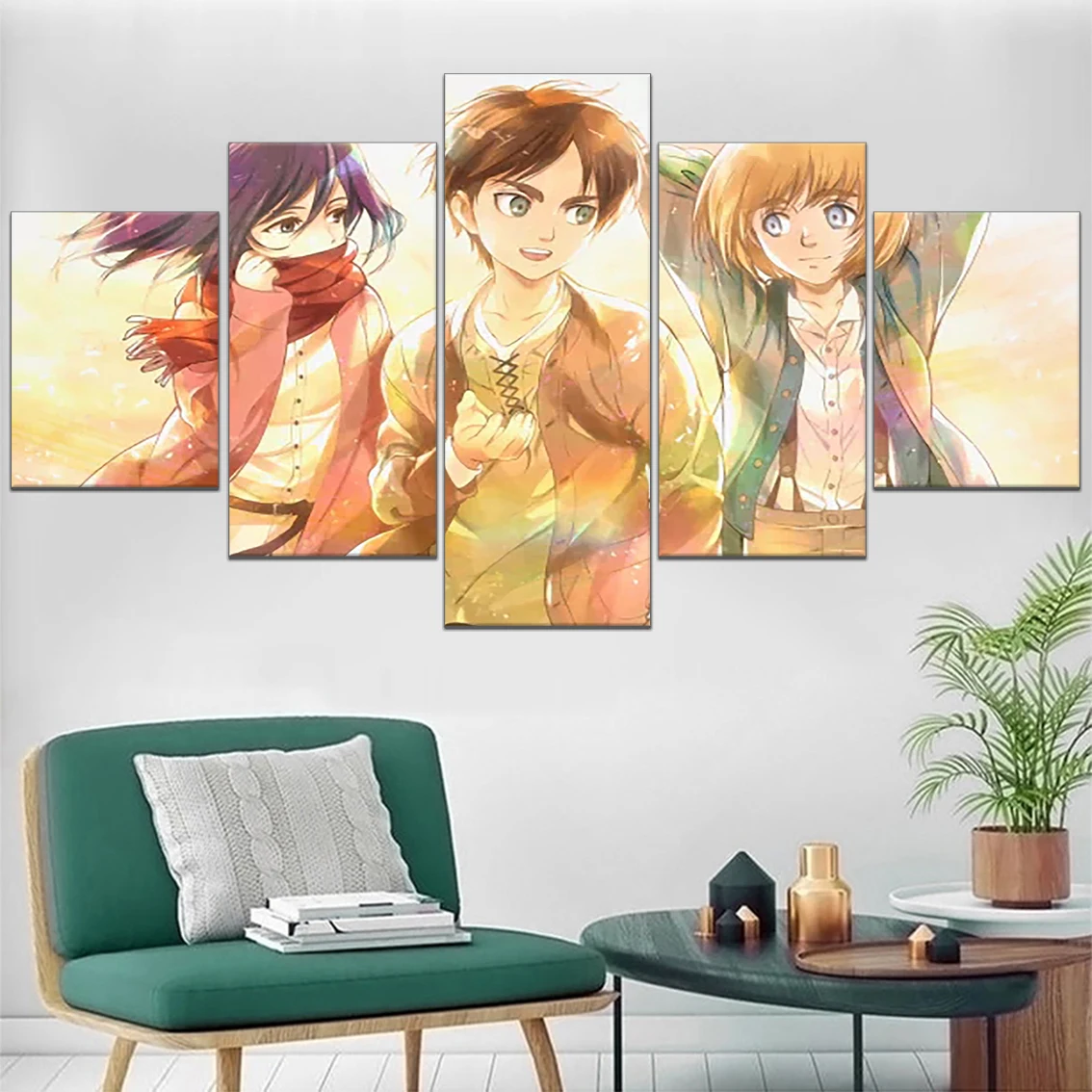 5 Pieces HD Prints Poster Modular Attack On Titan Anime Role Canvas Painting Pictures Modern Wall Art For Home Decor Living Room