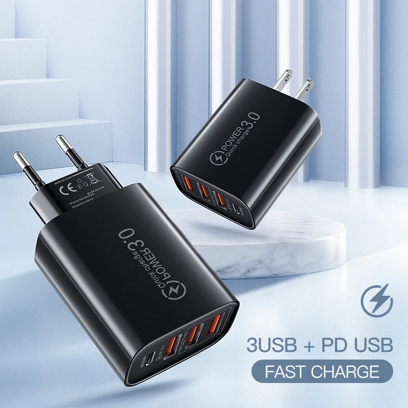 

48W 4 Port PD Charger USB Quick Charge QC3.0 Travel EU/US Plug For Xiaomi Samgsung Oneplus iPhone 12 Adapter Fast Charge Charger