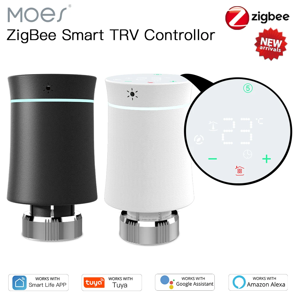 

MOES ZigBee3.0 TRV Tuya новый привод радиатора клапан умный Программируемый Термостат Температурный нагреватель Alexa Голосовое управление