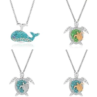 fashion blue zircon whale pendant necklaces for women rhinestone tortoise mom carrying son sea turtle necklace ocean bijoux gift