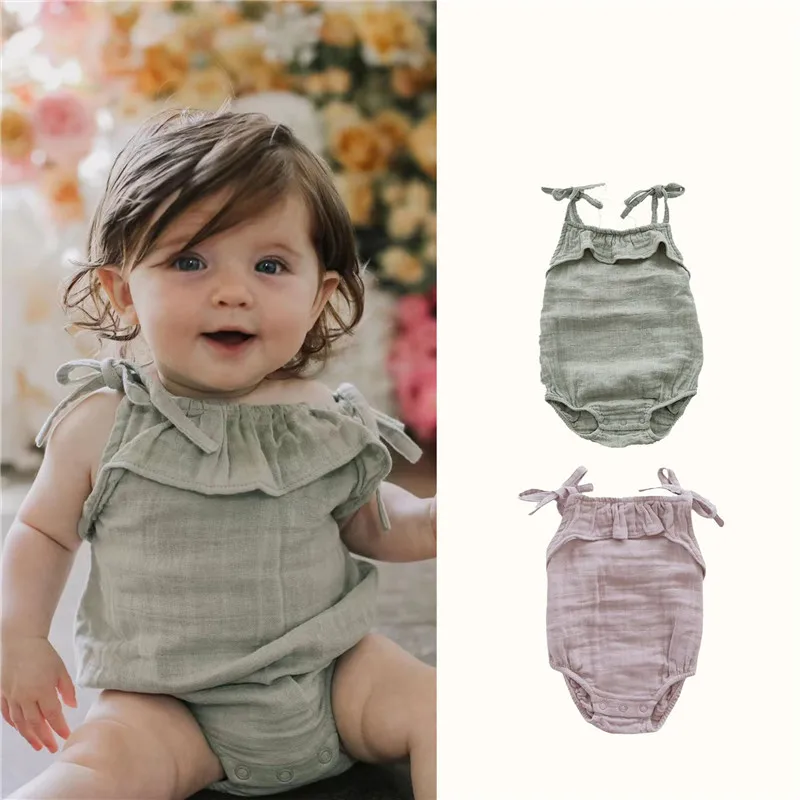 

EnkeliBB Baby Girl Summer Sling Sling Romper Super Soft Cotton fabric Onesie For Infant Baby Girls Clothes J*