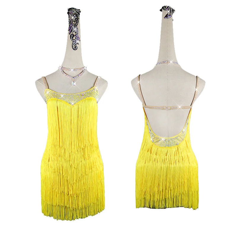

New Latin Dance Dress Competition Dress Salsa Skirt Pole Dancing Costumes Skirt Performing Dress Tassel Adult Customize Children