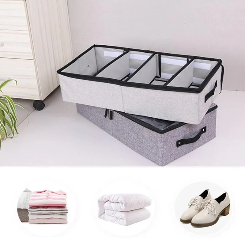 

Cotton Linen Storage Box For Clothing Foldable Shoe Clothes Storage Container With Removable Baffle Clothing Organizer Underwear