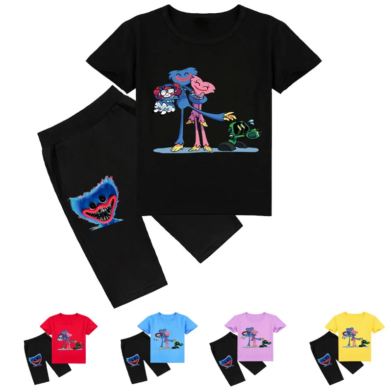 

2022 Summer Children's Poppy Playtime TShirt Kids Huggy Wuggy Clothes Girls Short Sleeve T-shirt+shorts 2pcs Sets Boys Clothing