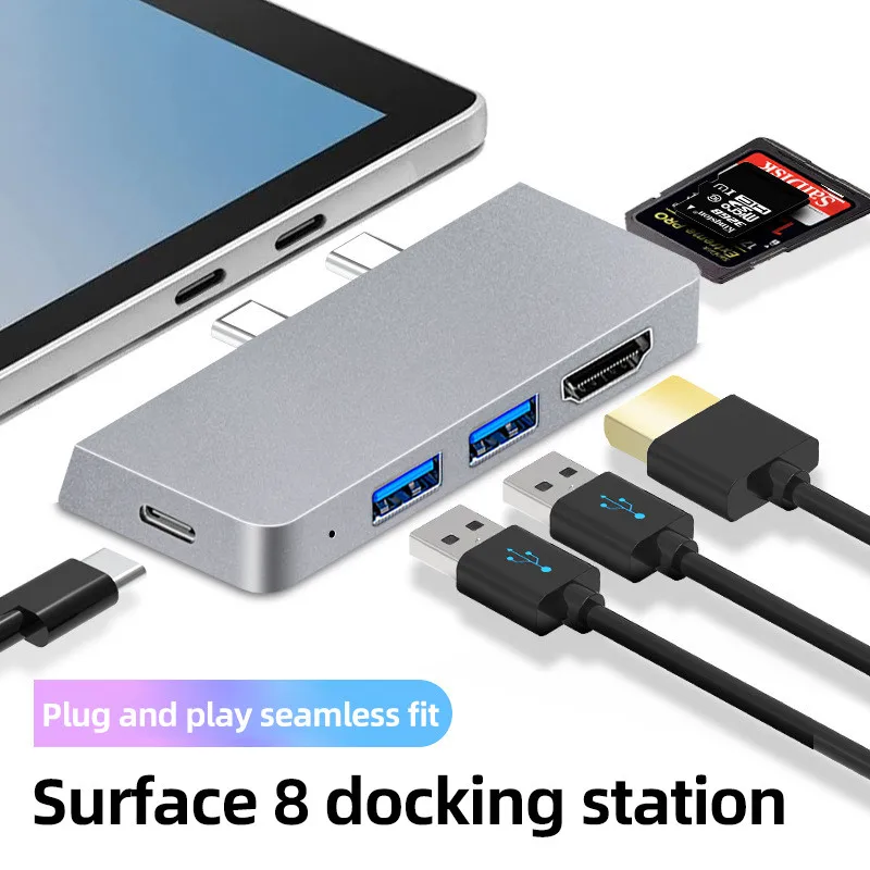 

Multifunctional Docking Station Type-c Hub HDMI Compatible Adapter USB 3.0 SD/TF Card Reader for Surface Pro8 9 X