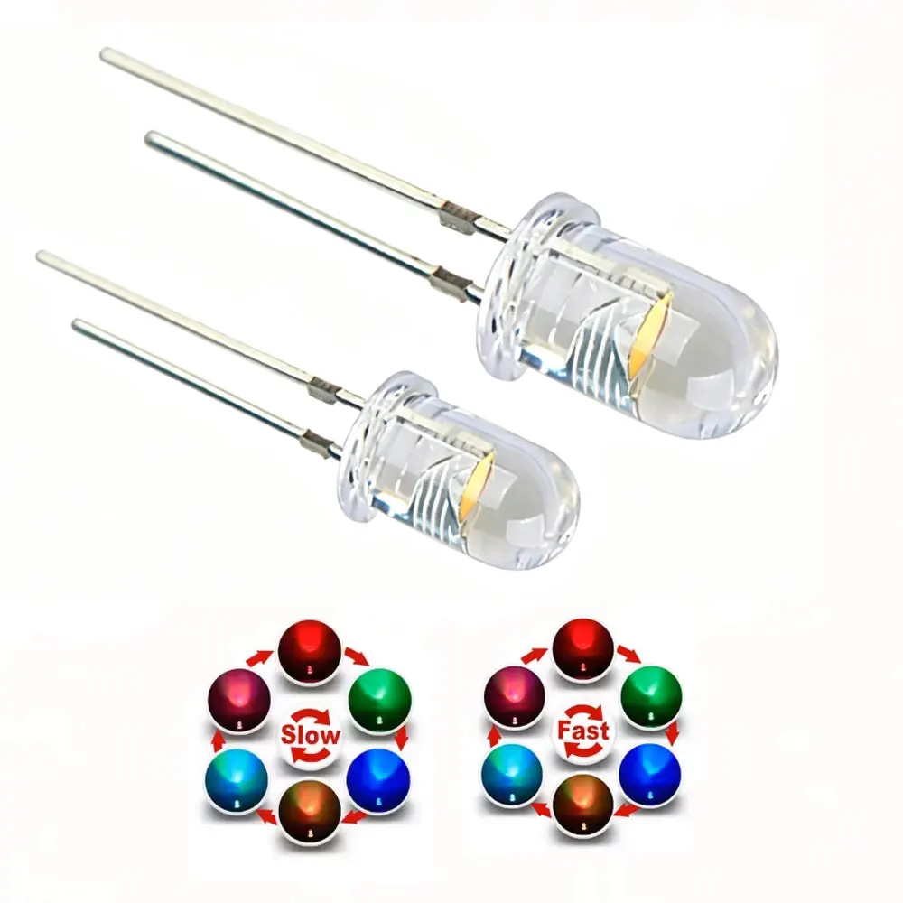 50 шт. F3 F5 3 мм 5 мм RGB 7-цветные светодиоды (LED) с быстрыммедленным миганием, 3 мм RGB 7-цветные светодиоды с быстрыммедленным миганием (art.: 3920da5e7e679) - 3920da5e7e679