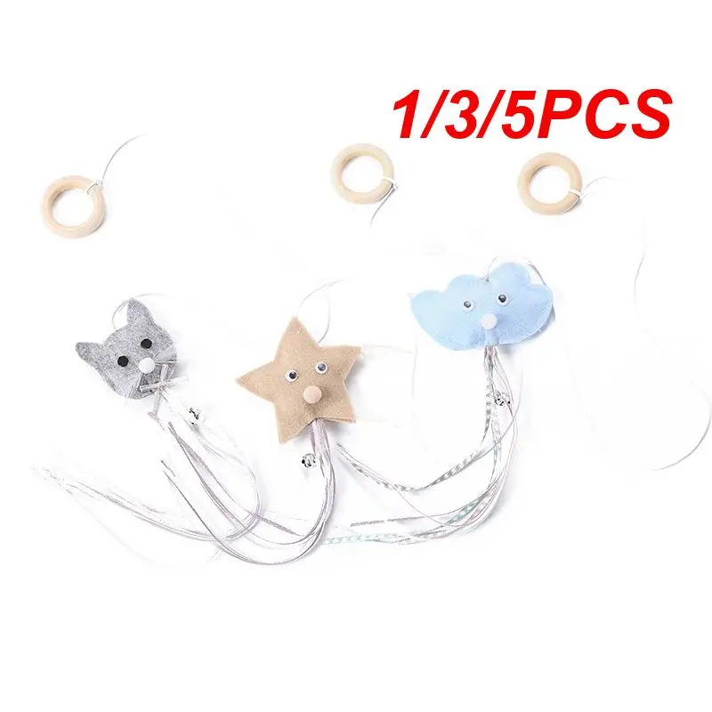 

1/3/5PCS Cat Stick Toy Wooden Rings Felt Cloth Feather Funny Sound Stars Clouds Shape Interactive Toy Finger Pull Ring Pet