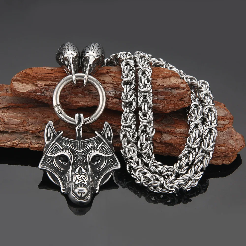 

Мужской кулон с волчьим шнуром, вороны Тора, амулет, топор, ворона, цепочка, ожерелья, ювелирные изделия из нержавеющей стали