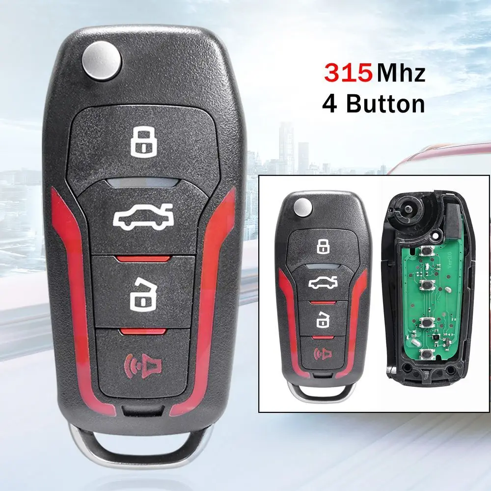 

Upgraded Remote Car Key for Ford 315Mhz 4D63 Chip 4 Buttons Remote Key Fob