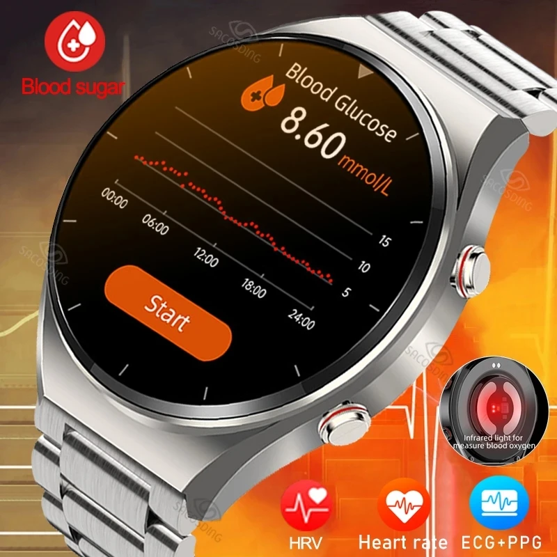 

2023 ECG+PPG Noninvasive Blood Sugar HRV Smart Watch Men Heart Rate Blood Oxygen Health Smartwatch Women Waterproof Sports Watch