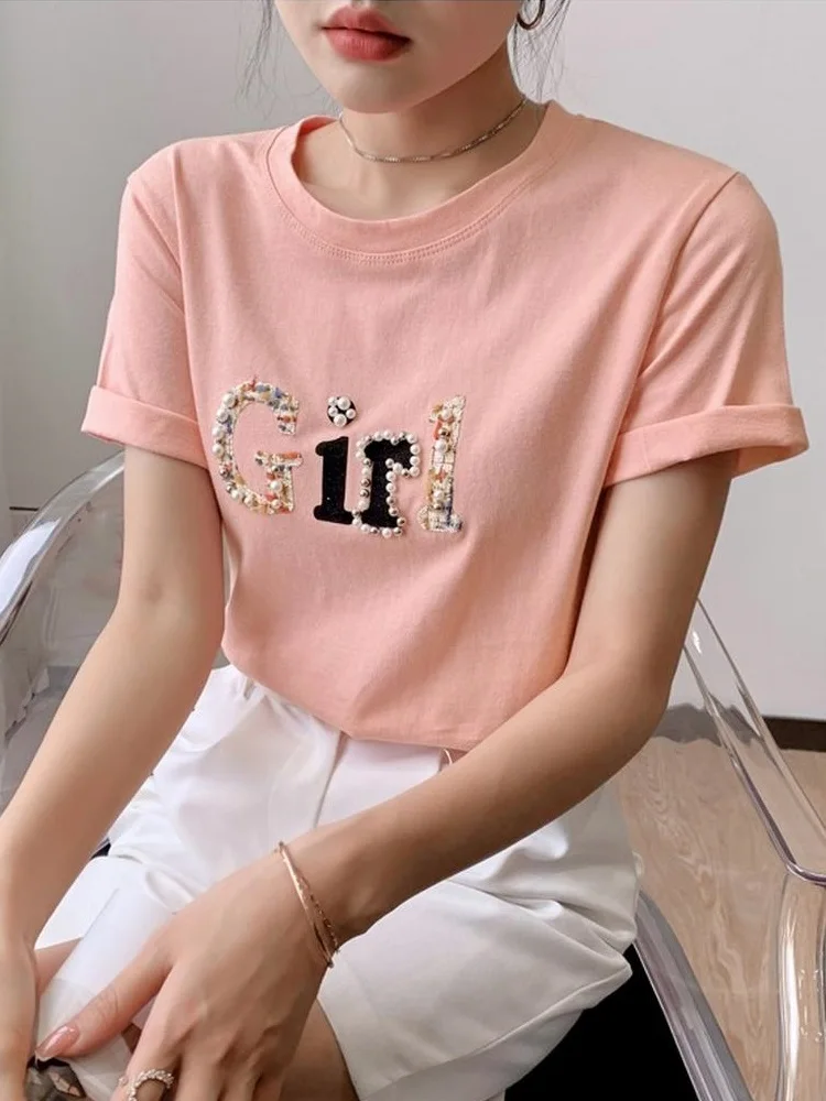 Летняя женская хлопковая Футболка TuangBiang с вышивкой Корейская Повседневная