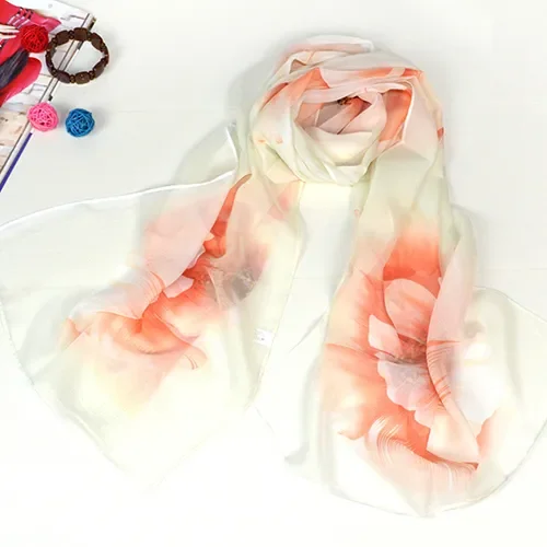 

Elegant Begonia Flower Pattern Soft Long Scarf Shawl Chiffon Neck Scarves
